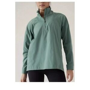 NWT! Athleta Med Advantage Poplin Top Teal Breathable light Jacket Travel Hi-Low